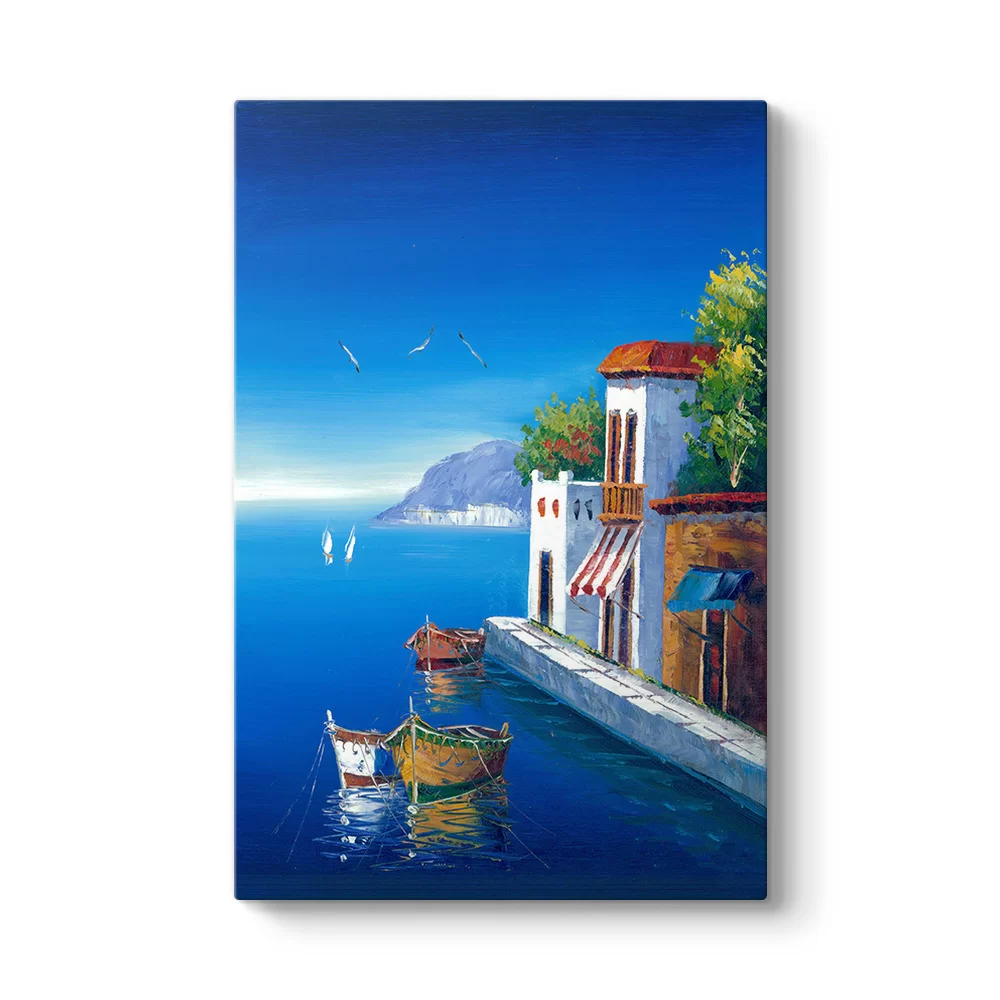 Deniz Tekne Martılar Manzara Tablosu - Model 2